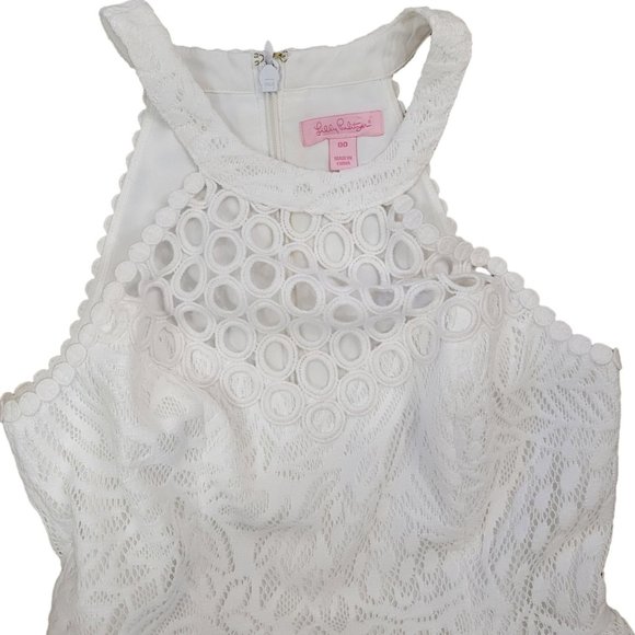 Lilly Pulitzer - White Lace Midi Dress W/ Halter Neckline, size 00 - Picture 5 of 7